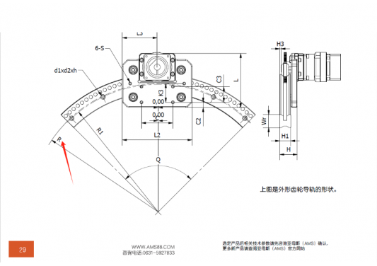 AMS(亞母斯）產(chǎn)品FDK圓弧齒輪導(dǎo)軌的半徑是內(nèi)圓弧還是外圓弧的半徑？